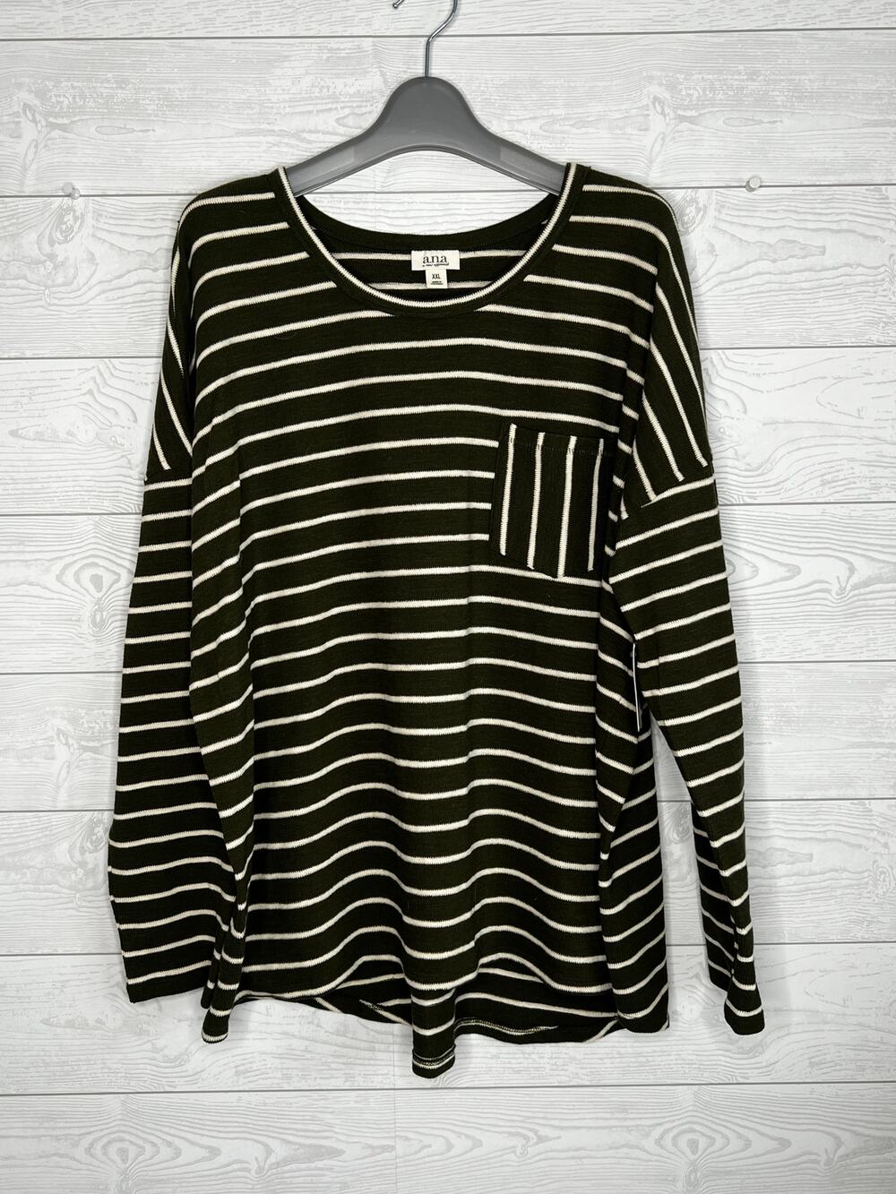 A.N.A. A New Approach olive green/cream striped long sleeve tunic NWT Size XXL